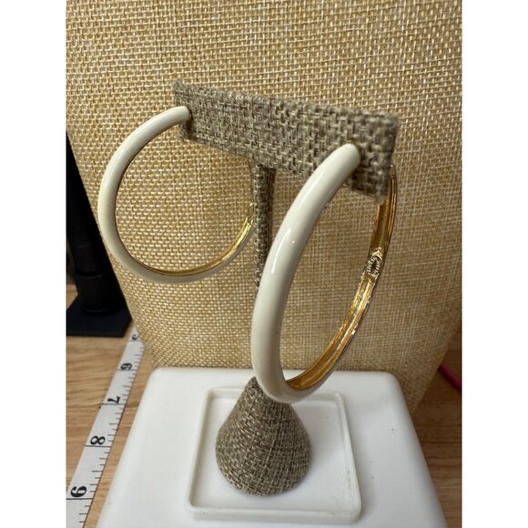 Kenneth Lane Gold & Ivory Hoop Earrings 2" Diameter Elegant Design Womens - Picture 11 of 15